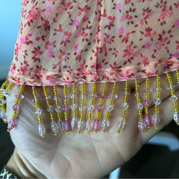 VTG Betsey Johnson Peach Floral Print Beaded Hem Sleeveless Dress Sz 8 PETITE - Picture 8 of 15